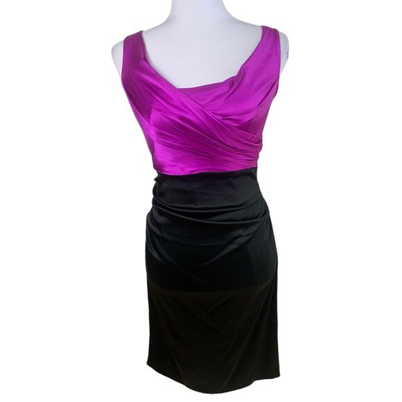 Suzi Chin Maggy Boutique Sz 6 Combo Sheath Dress Fuschia Black Silk Cocktail - Picture 1 of 11